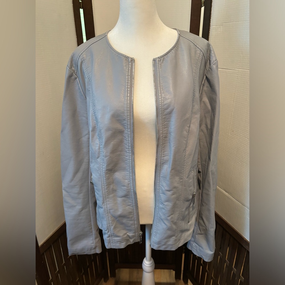 Kenneth Cole Reaction Grey Faux Leather Jacket/Coat - Size XL - Women’s